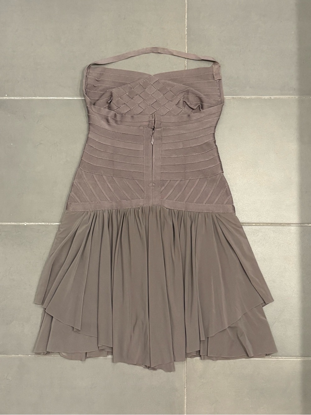 SOLD!! Vintage Herve Leger Taupe Bandage & Layered Cocktail Dress - Picture 13 of 15